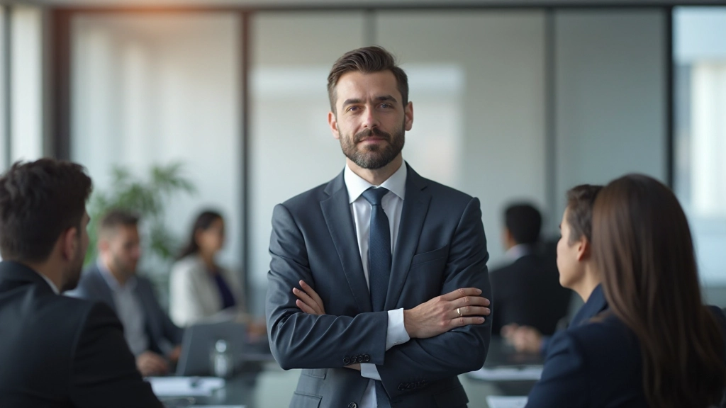 Менеджер проводит презентацию стратегии развития перед командой руководителей компании