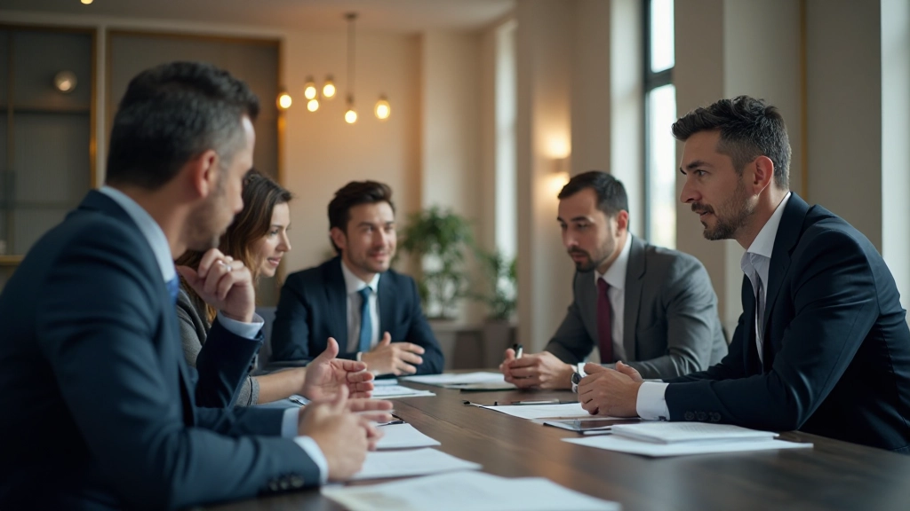 Команда менеджеров обсуждает стратегию трансформации в конференц-зале