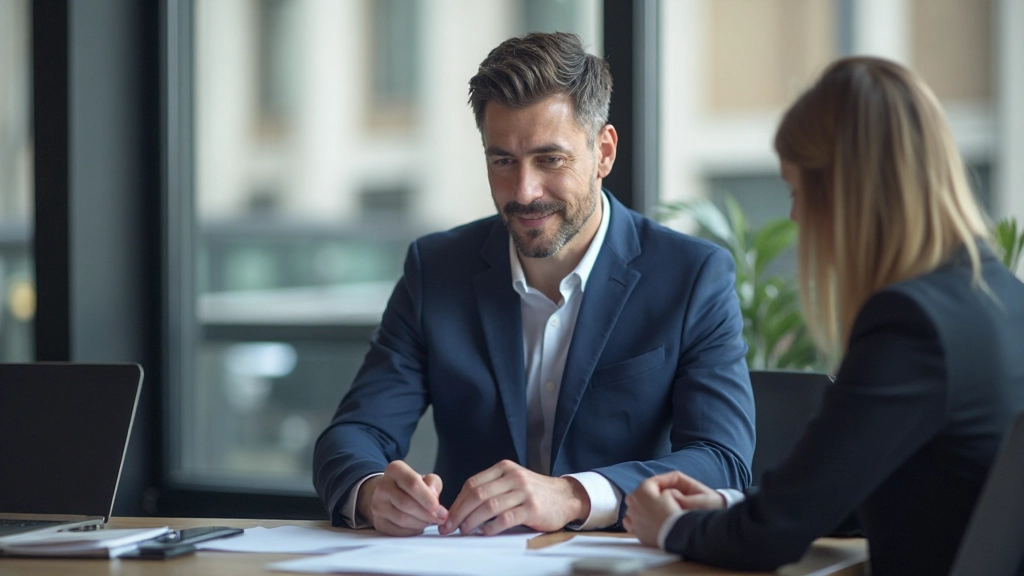 Профессиональная консультация: специалист обсуждает стратегический план развития с руководителем компании